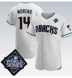 Men's Arizona Diamondbacks #14 Gabriel Moreno Jersey White 2023 World Series Flex Base Jersey