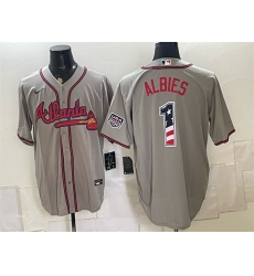 Men Atlanta Braves 1 Ozzie Albies Grey USA 250 Fourth of July Home Stadium Stitched Baseball Jersey Men Atlanta Braves 1 Ozzie Albies Grey USA 250 Fourth of July Home Stadium Stitched Baseball Jersey