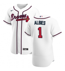 Men Atlanta Braves 1 Ozzie Albies Men Nike White Home 2020 Flex Base Player MLB Jersey