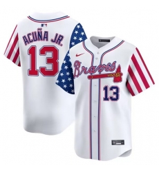 Men Atlanta Braves 13 Ronald Acu F1a Jr  White 2024 Independence Day Vapor Limited Stitched Baseball Jersey