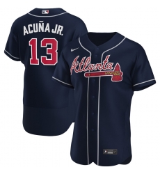 Men Atlanta Braves 13 Ronald Acuna Jr  Men Nike Navy Alternate 2020 Flex Base Player MLB Jersey