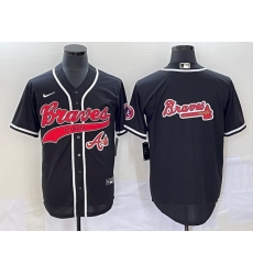 Men Atlanta Braves Black Team Big Logo Cool Base With Patch Stitched Baseball Jersey