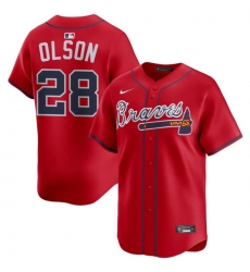 Men Atlanta Braves Nike Alternate Limited Jersey Red Olson Matt 28