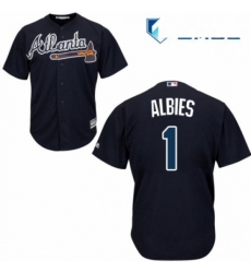 Mens Majestic Atlanta Braves 1 Ozzie Albies Replica Blue Alternate Road Cool Base MLB Jersey 