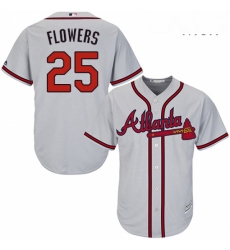 Mens Majestic Atlanta Braves 25 Tyler Flowers Replica Grey Road Cool Base MLB Jersey