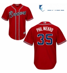 Mens Majestic Atlanta Braves 35 Phil Niekro Replica Red Alternate Cool Base MLB Jersey