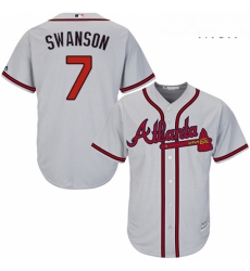 Mens Majestic Atlanta Braves 7 Dansby Swanson Replica Grey Road Cool Base MLB Jersey