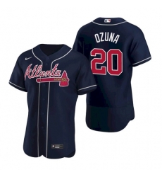 Mens Nike Atlanta Braves 20 Marcell Ozuna Navy Blue Alternate Stitched Baseball Jersey