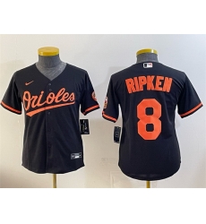 Youth Baltimore Orioles  8 Cal Ripken Jr Black Cool Base Stitched Baseball Jersey