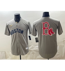 Men Boston Red Sox Team Big Logo Grey Cooperstown Collection Limited Stitched Baseball Jersey