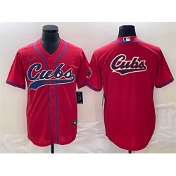 Men Chicago Cubs Red Team Big Logo Cool Base Stitched Jersey