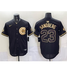 Men Chicago Cubs  Ryne Sandberg Black Gold 150th Anniversary Patch Stitched Baseball Jersey
