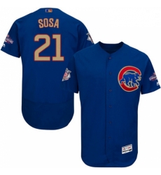 Mens Majestic Chicago Cubs 21 Sammy Sosa Authentic Royal Blue 2017 Gold Champion Flex Base MLB Jersey