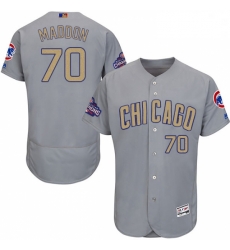 Mens Majestic Chicago Cubs 70 Joe Maddon Authentic Gray 2017 Gold Champion Flex Base MLB Jersey