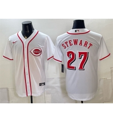 Men Cincinnati Reds  27 Sal Stewart White Stitched Baseball Jersey