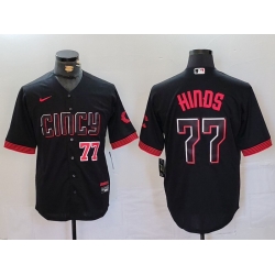 Men  Cincinnati Reds 77 Rece Hinds Black 2023 City Connect Stitched Baseball Jersey 4