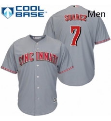 Mens Majestic Cincinnati Reds 7 Eugenio Suarez Replica Grey Road Cool Base MLB Jersey 