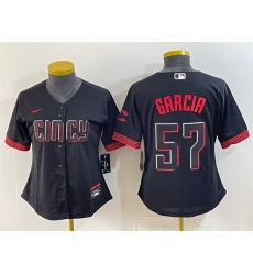Women Cincinnati Reds  57 Julian Garcia Black City Connect Stitched Baseball Jersey Run Small 