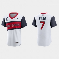 Men Cleveland Indians 7 Myles Straw Men Nike White 2021 Little League Class Authentic MLB Jersey