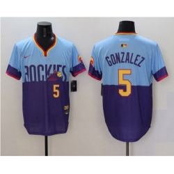 Men Colorado Rockies 5 Carlos Gonzalez Purple Light Blue 2025 City Connect Limited Stitched Baseball Jersey