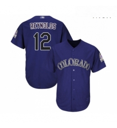 Mens Colorado Rockies 12 Mark Reynolds Replica Purple Alternate 1 Cool Base Baseball Jersey 