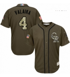 Mens Majestic Colorado Rockies 4 Pat Valaika Authentic Green Salute to Service MLB Jersey 