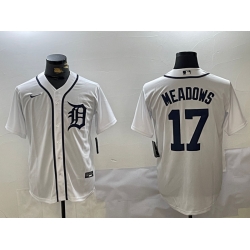 Men Detroit Tigers 17 Parker Meadows White Cool Base Stitched Baseball Jersey