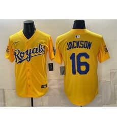 Men Kansas City Royals  16 Bo Jackson Gold Sluggerrr Patch Vapor Limited Stitched Baseball Jersey