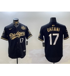 Men Los Angeles Dodgers 17  Shohei Ohtani Black Gold 2024 World Series Champions Cool Base Stitched Baseball Jersey