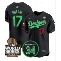 Men Los Angeles Dodgers 17 Shohei Ohtani Black Mexico 2025 World Series Champions Stitched Baseball Jersey