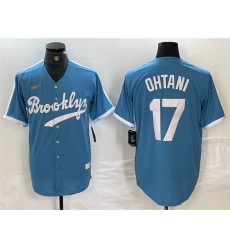 Men Los Angeles Dodgers 17 Shohei Ohtani Light Blue Throwback Cool Base Stitched Baseball Jersey