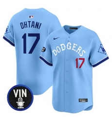 Men Los Angeles Dodgers 17 Shohei Ohtani Light Blue With Vin Patch Limited Stitched Baseball Jersey