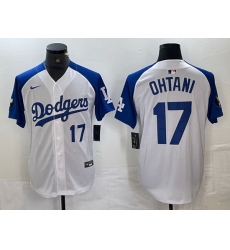 Men Los Angeles Dodgers 17 Shohei Ohtani White Blue Vin Patch Cool Base Stitched Baseball Jersey 6