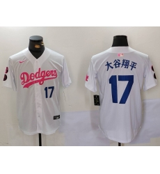 Men Los Angeles Dodgers 17 Shohei Ohtani White Pink Vin  26 Kobe Patch Stitched Baseball Jersey 1