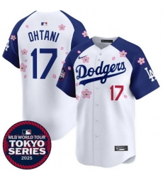 Men Los Angeles Dodgers 17 Shohei Ohtani White Royal 2025 Tokyo Series Limited Stitched Baseball Jersey