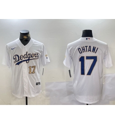 Men Los Angeles Dodgers 17  White Gold Championship Cool Base Stitched Jersey