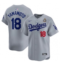 Men Los Angeles Dodgers 18 Yoshinobu Yamamot Grey 2024 World Series Alternate Limited Stitched Baseball Jersey