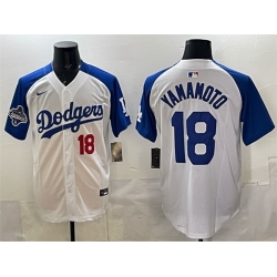 Men Los Angeles Dodgers 18  Yoshinobu Yamamoto White Royal 2025 World Series Champions Patch Limited Stitched Baseball Jersey