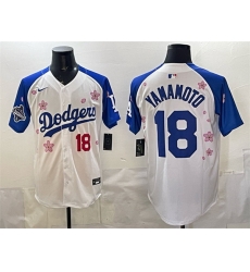 Men Los Angeles Dodgers 18  Yoshinobu Yamamoto White Royal 2025 World Series Champions Patch Tokyo Series Limited Stitched Baseball Jersey