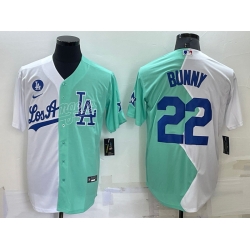 Men Los Angeles Dodgers 22 Bad Bunny 2022 All Star White Green Cool Base Stitched Baseball Jersey