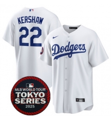 Men Los Angeles Dodgers 22 Clayton Kershaw White 2025 World Tour Tokyo Series Home Stitched Baseball Jersey