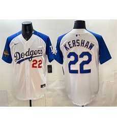 Men Los Angeles Dodgers 22 Clayton Kershaw White Royal 2025 World Series Champions Patch Limited Stitched Baseball Jersey