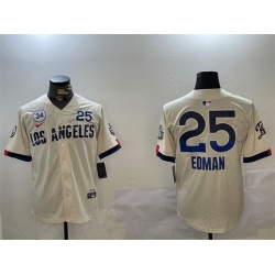 Men Los Angeles Dodgers 25 Tommy Edman Cream 2024 World Series With No  34 Patch City Connect Limited Stitched Baseball Jersey