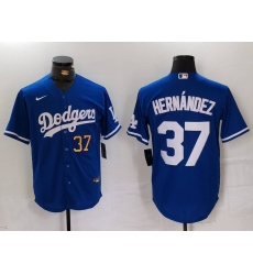 Men Los Angeles Dodgers 37 Teoscar Hernandez Blue Cool Base Stitched Baseball Jersey 1