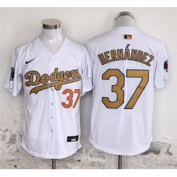 Men Los Angeles Dodgers 37 Teoscar Hernandez White Gold 2025 Cool Base Stitched Baseball Jersey