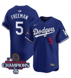 Men Los Angeles Dodgers 5 Freddie Freeman Royal 2024 World Series Champions Patch Limited Stitched Baseball Jersey Men Los Angeles Dodgers 5 Freddie Freeman Royal 2024 World Series Champions Patch Limited Stitched Baseball Jersey