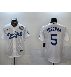 Men Los Angeles Dodgers 5 Freddie Freeman White 2024 World Series Cool Base Stitched Baseball Jersey