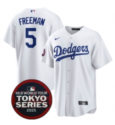 Men Los Angeles Dodgers 5 Freddie Freeman White 2025 World Tour Tokyo Series Home Stitched Baseball Jersey