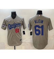 Men Los Angeles Dodgers 61 Will Klein Grey 2025 World Series Champions Patch Cool Base Stitched Baseball Jersey