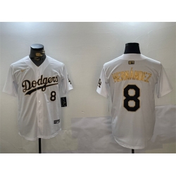 Men Los Angeles Dodgers 8 Enrique Hernandez White Gold Home Limited Stitched Baseball Jersey